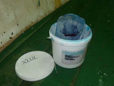 dyed bait: The bait used is dyed in blue; Management of offal discharge: practice of strategic offal