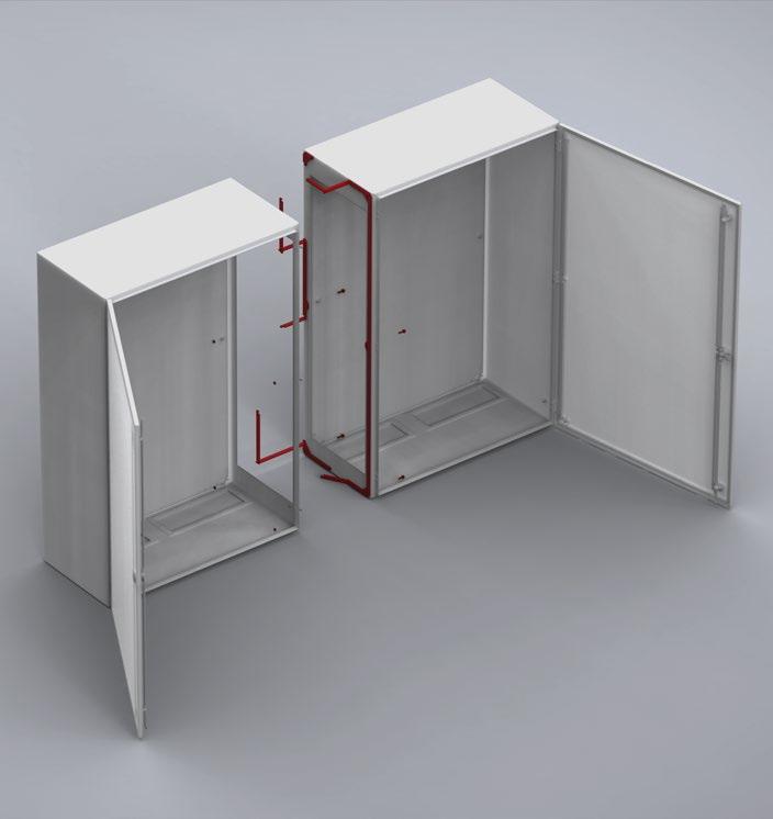 As the combining kit is delivered in a puzzle(ok?) form, the same kit can be used on wall mounted enclosures as small as 300Hx150D up to 1200Hx400D.