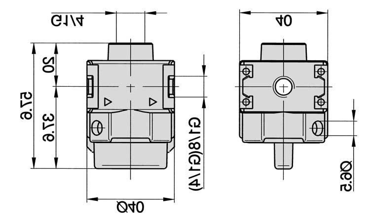 Ball valve, model KK KK-14-00-0-0001 Series Size Options 18 = G1/8 14 = G1/4 00 = standard 0001 = standard 3/2-way ball valve for the shut-off of downstream air.