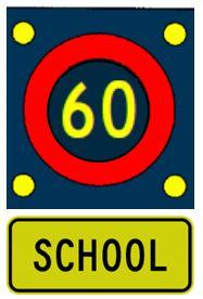 60km/h Variable School signs A 60km/h speed sign is used to lower a posted speed limit around rural schools when the permanent speed limit is 80km/h or 100km/h.