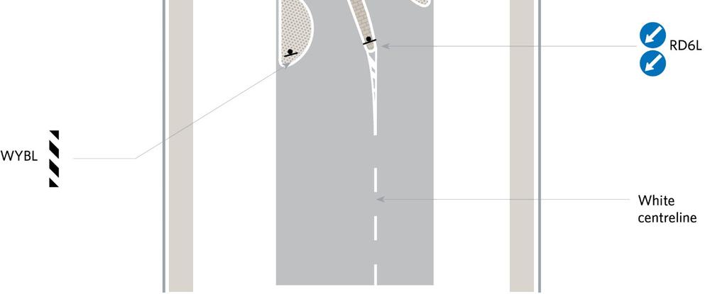 approach to traffic islands is shown in Appendix Figure 17 A road hump, chicane, slow point or other channelling device, on or adjacent to a road, that is intended to reduce the