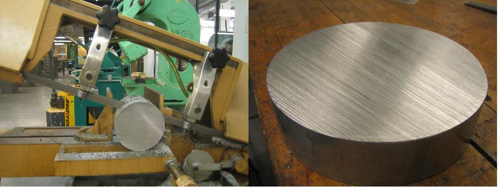 Appendix C: Fabrication of End Caps Cutting the Solid Cylinder The solid cylinder (SC) had to be cut in to 5 discs (4 original plus 1 spare) with the band-saw in the machine shop.