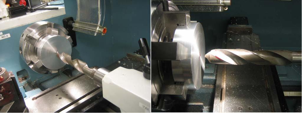 The deepest part of the hole drilled in this step had the shape of a cone, and had to be adjusted to a cylinder shape.