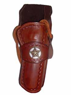 22 cal by special order), has an extended dropped loop below the belt so the matching suede-lined holster,