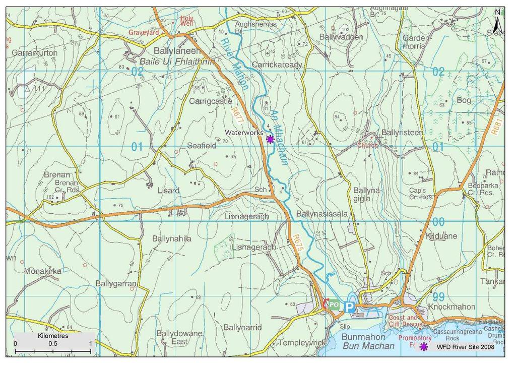 Fig. 4.22. Location of the River Mahon surveillance monitoring site Four fish species were recorded in the River Mahon. The most abundant fish species was salmon, followed by brown trout.