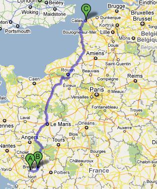 L Absie to Calais Directions Route Summary heading from L Absie to