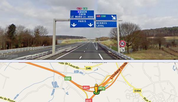 signposts for Rouen, Caen and Paris.