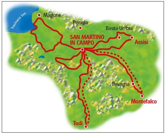Route Technical Characteristics: Route Profile: On the stages to Lake Trasimeno and to Todi there are several longer ascents.
