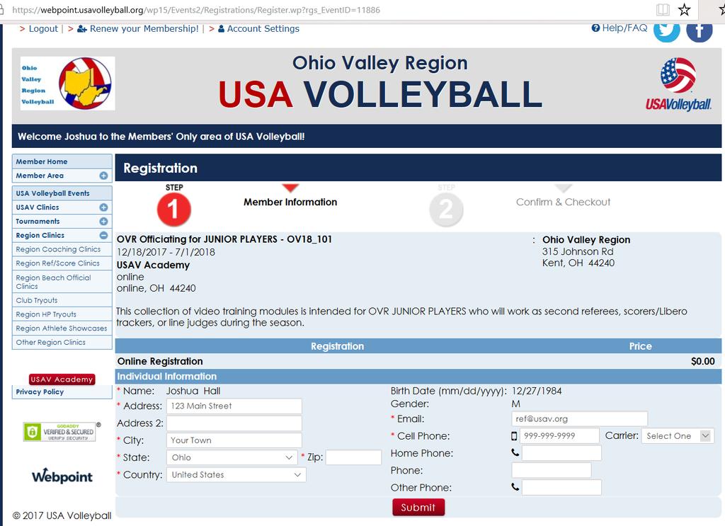 The Individual Registration Information near the bottom of the page should auto-fill with your name,