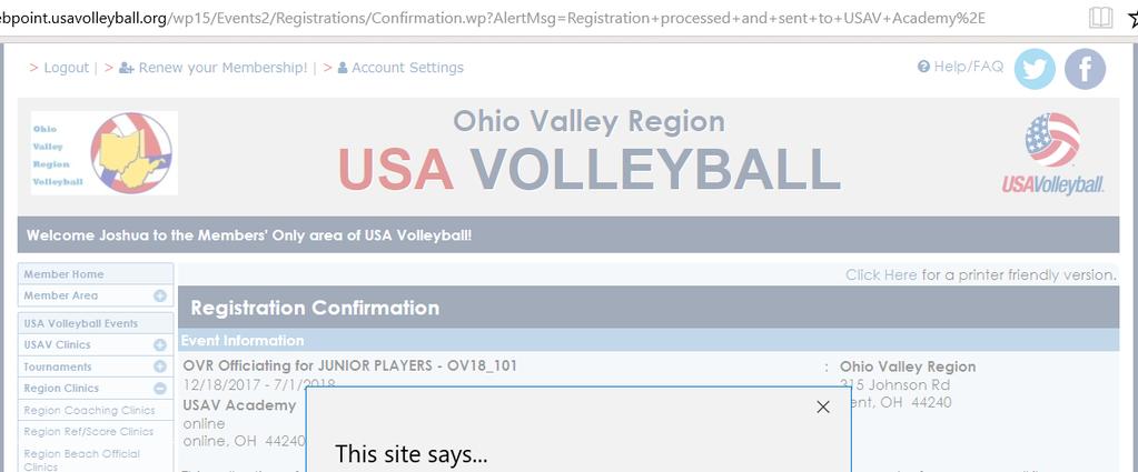 On the Registration Confirmation page,