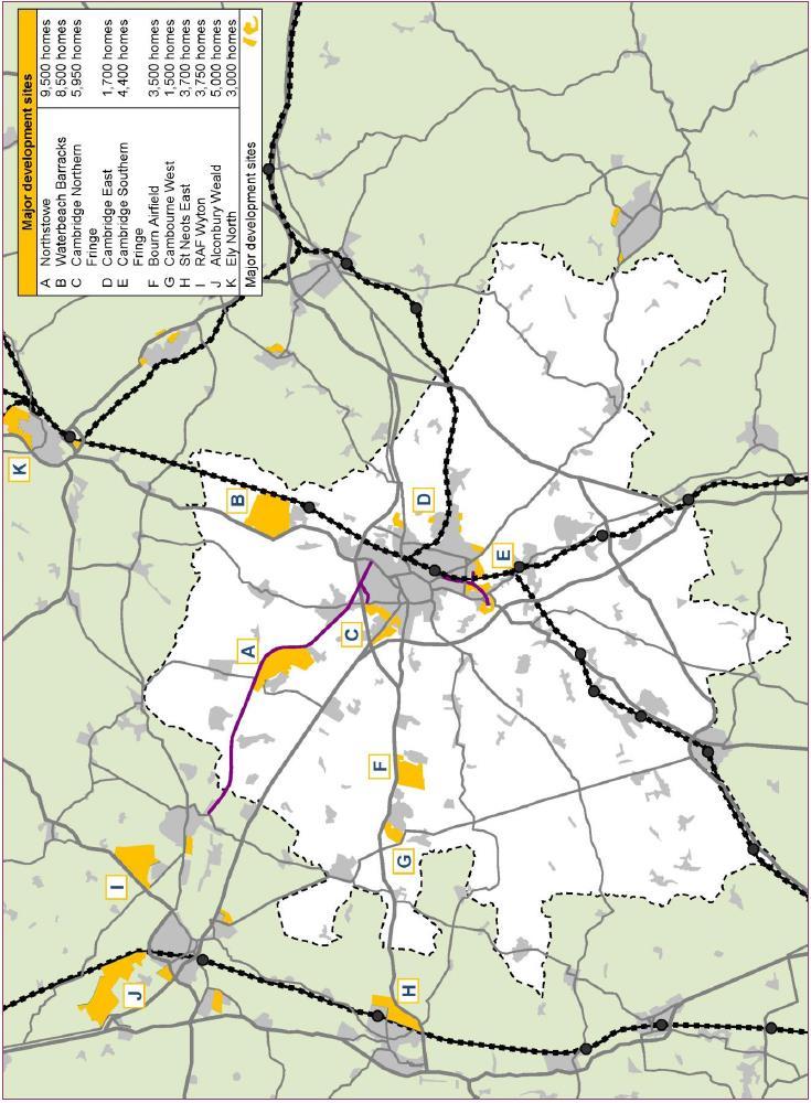 Figure 31. Major housing developments in and around Greater Cambridge Source: Transport Strategy for Cambridge and South Cambridgeshire (Figure A.