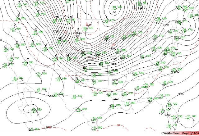 Like isobars 300 mb Height Map - Contours of topography of the 300mb pressure surface at a snapshot Wind direction is