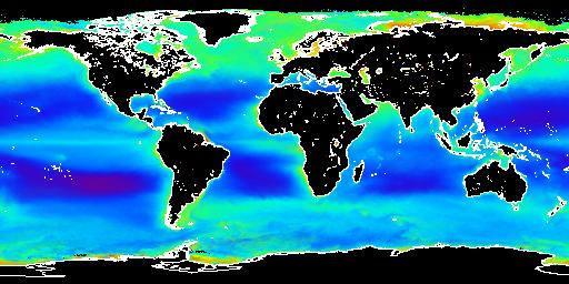 Ocean color from Seawifs satellite lighter colors are high in phytoplankton