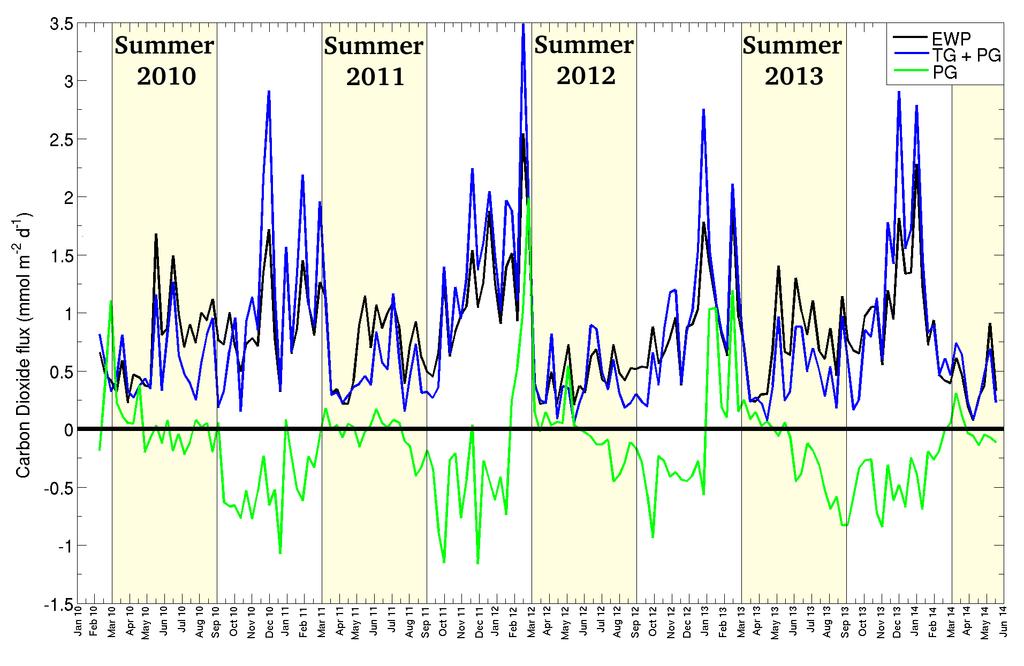 Summer- Low pco2 Winter- High pco2 Gulf of Papaguay and