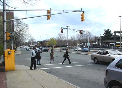 The northbound and southbound lanes have unlimited green signal time (Exchange Street is a one-way, eastbound street), except when triggered by an allway pedestrian-actuated walk signal.