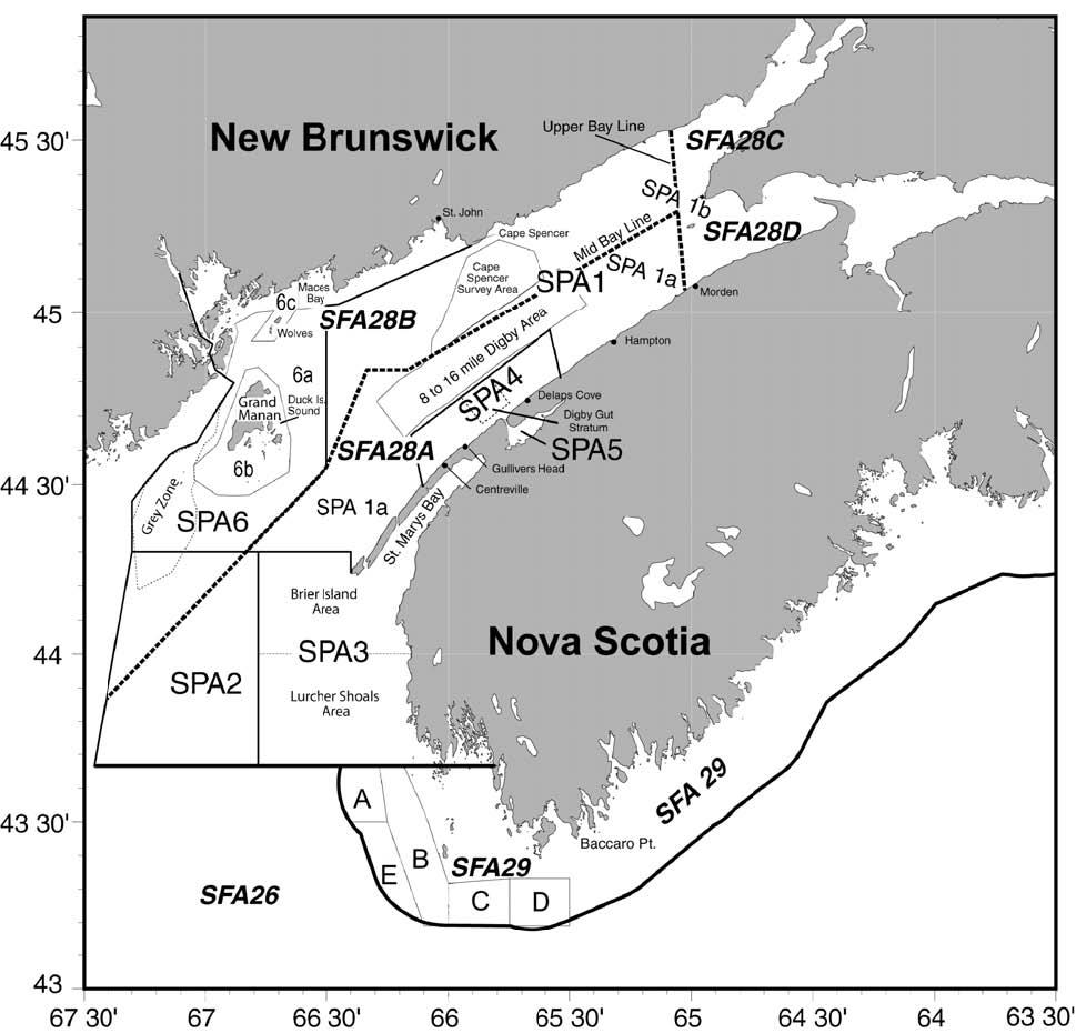 Figure 2. Locations and place names for inshore scallop grounds (from DFO, 2009b).