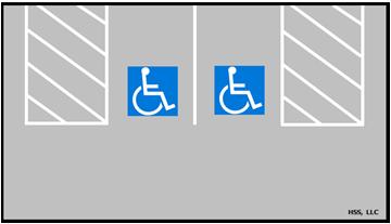 handicapped parking spaces. Lines may be white, yellow or blue. There may also be signs that say Handicapped Parking Only.