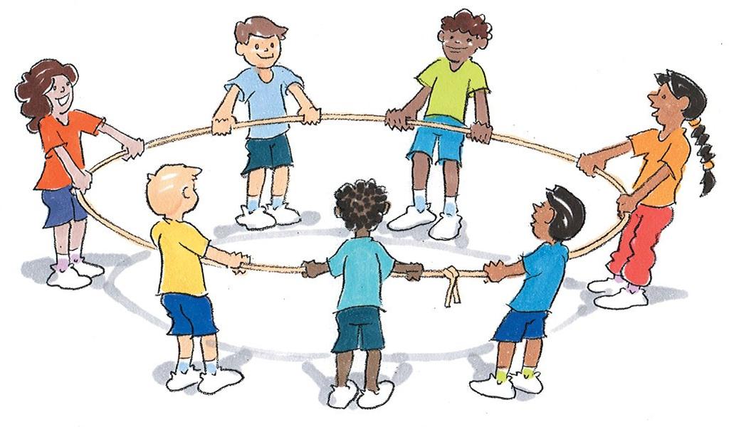 Group balance Foundation: ACPMP008 Using a long rope which is joined as a circle, participants stand evenly spread on the outside of the rope. Players pick up the rope and hold it at waist height.