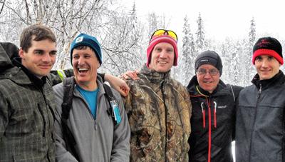 Glen McIntye, Jordan Lige and Richard Gillis, who ski with the Special Olympics program at Telemark, partnered with skaters Gerry Morrison, Steve Bioli and Gerrard Fougere.
