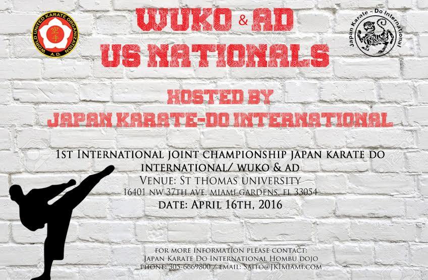 WUKO&AD US NATIONALS Miami (USA), 16th April 2016 Japan Karate-do International will organize the 1st International Joint Championship JKI in Miami, April 16th.