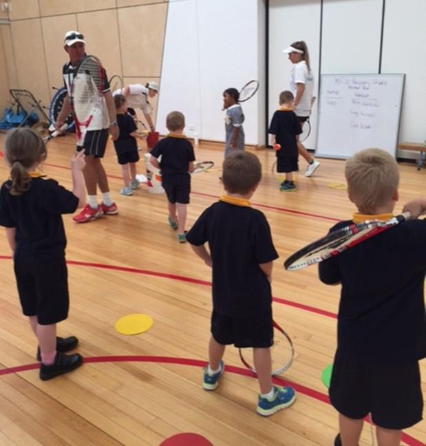 After quick ball and racquet skill warm ups, students were shown the correct grip and different shots, the Forehand Volley, Forehand drive and Backhand drive.