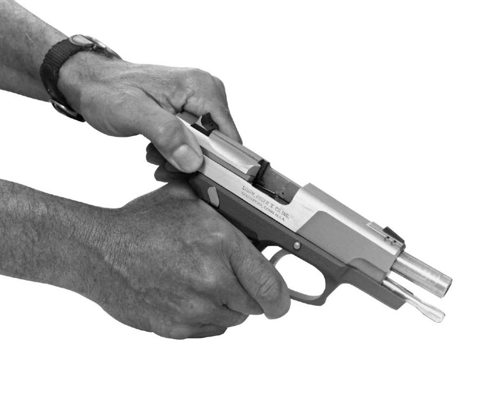 TO LOAD AND FIRE (WITH MAGAZINE) Practice this important aspect of safe gun handling with an unloaded pistol until you can perform each of the steps described below with skill and confidence.
