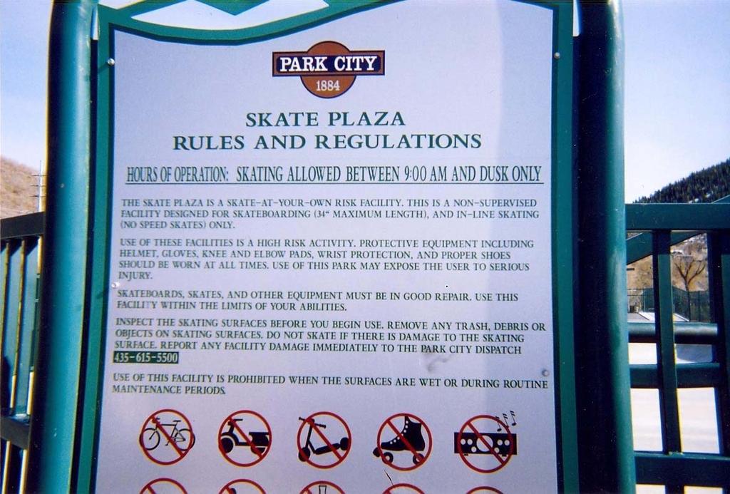 PARK CITY SKATE PLAZA RULES