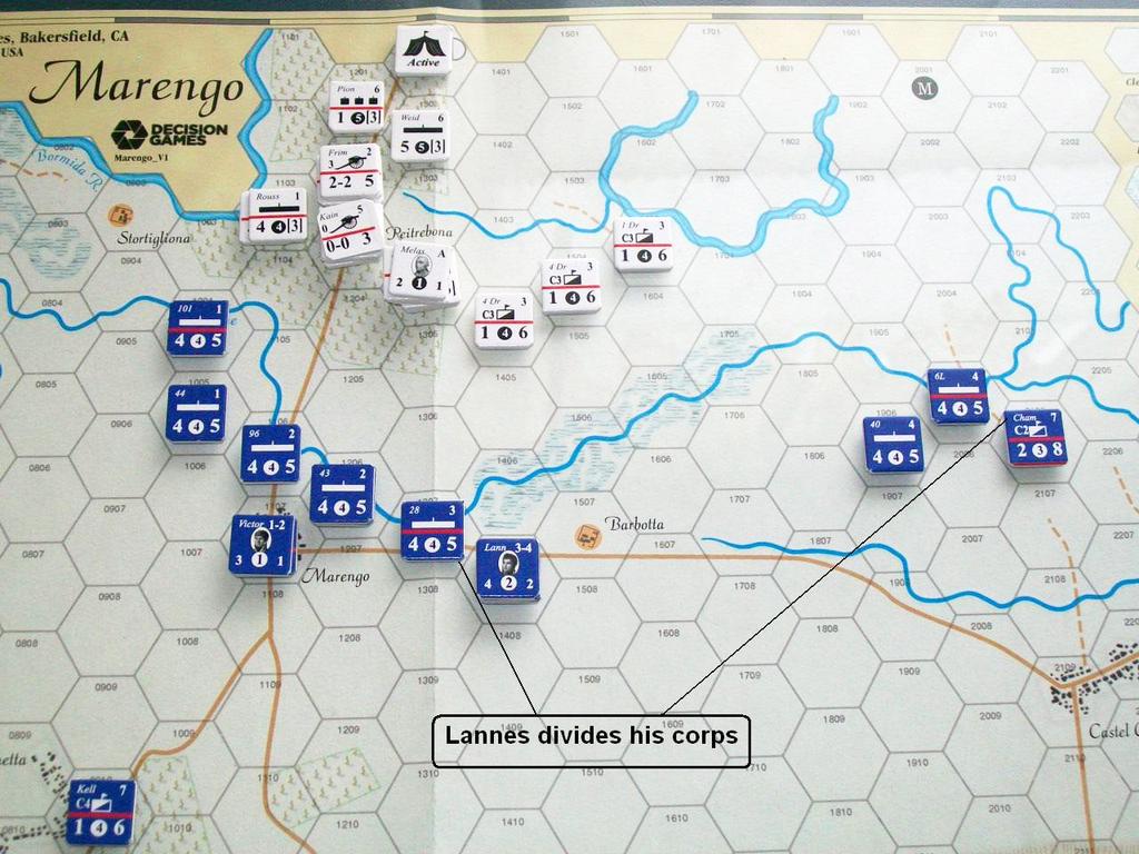 Rousseau s Brigade launches another sally against the French left, which is ensconced in the Fontanone. Melas pushes forward on the center toward the town of Marengo. Meanwhile, Gen.