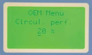 After entering the OEM menu press the menu-button 9 times then the display shows: Circulating pump performance GenPure Pro systems do not have the option of changing this basic setting.