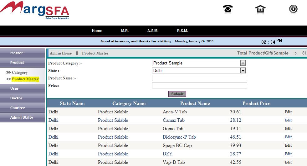 2. Product Master, admin can fill product & details according to