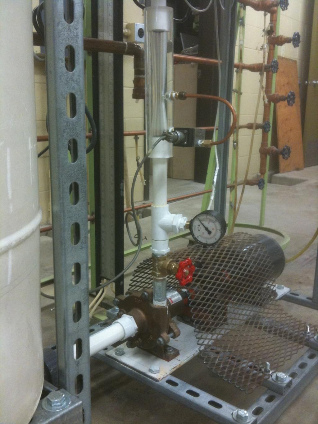 Figure 2 Pump discharge control valve, pressure dial gauge, and Venturi flow meter During test, the control valve between the pump discharge and the dial pressure