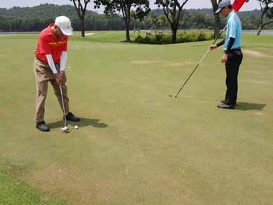 Otherwise there is a 2 stroke penalty in Strokeplay and loss of hole in Matchplay. Player must NOT press down on line of putt.