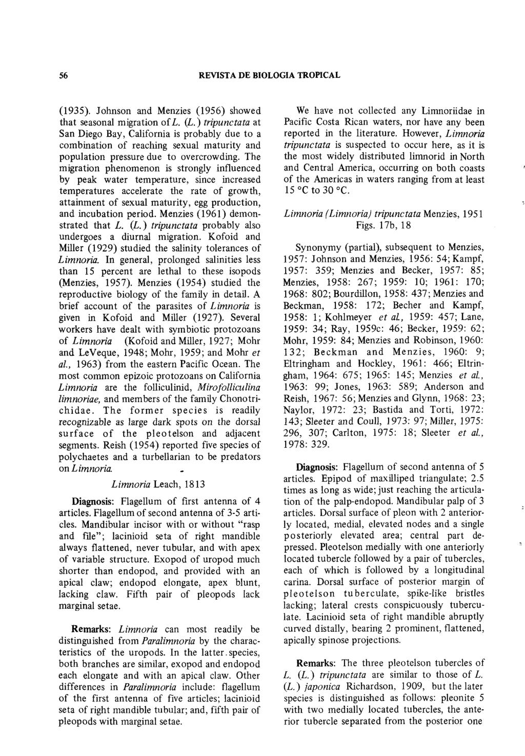 56 REVISTA DE BIOLOGIA TROPICAL (1935). Johnson and Menzies (1956) showed that seasonal migration ofl. (L.