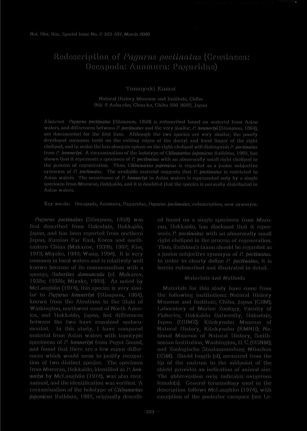 Nat. Hist. Res., Special Issue No.