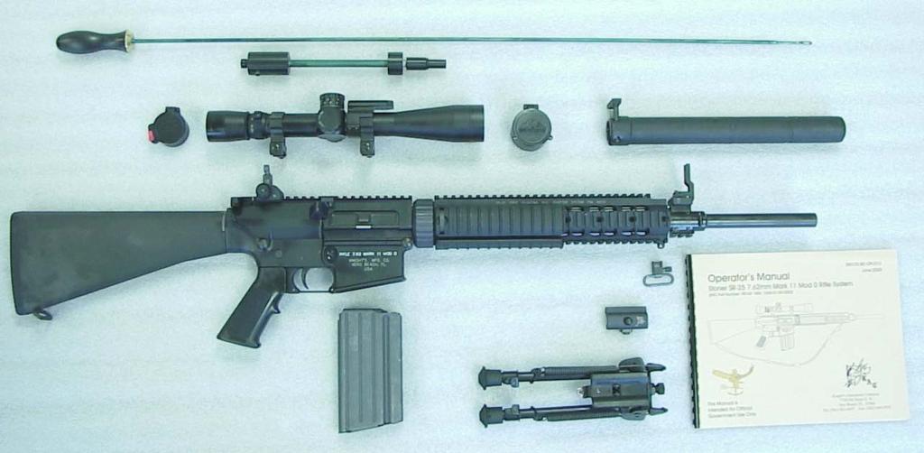 Typical Navy SR-25 System for RIFLE 7.62 MK 11 MOD 0 (This Stainless Steel One-Piece Bore Cleaning Rod shown is no longer issued.