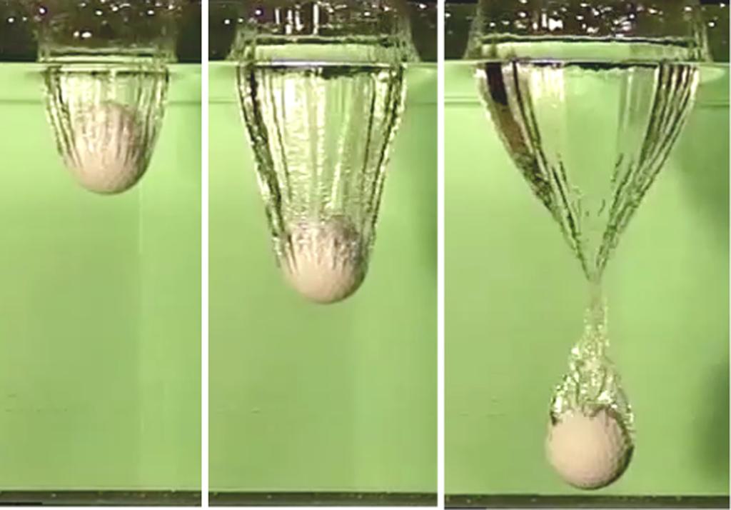 Figure 7. Result when the golf ball was dropped from a height of 70 cm into the fish tank, at three selected times after the ball enters the water.