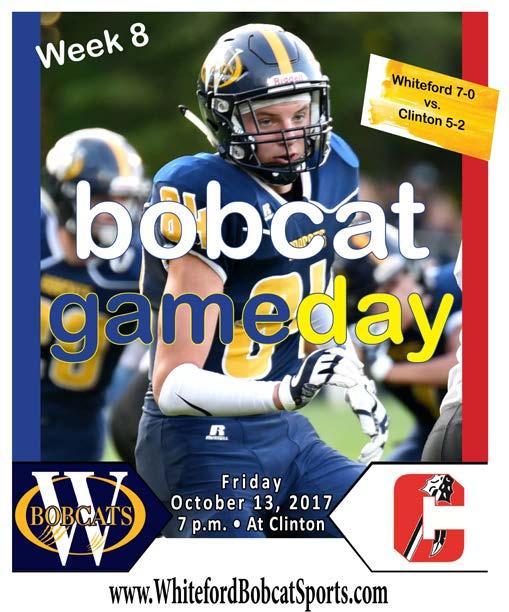 Friday, Oct. 13 Week 8 7 p.m. Whiteford at Clinton WEEK WEEK 8 REVIEW Whiteford 12 16 24 0 = 52 Clinton 7 0 14 0 = 21 TEAM STATS Whiteford Clinton Total offense 406 158 Plays 66 44 Yards per play 6.