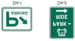 Guide signs on streets or highways are usually rectangles with white text and border on green, blue, or brown backgrounds.