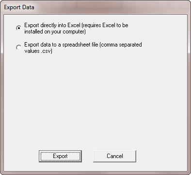 Figure 10.50 - The Export Data Window The first option provided in the window allows you to export data directly into Microsoft Excel.