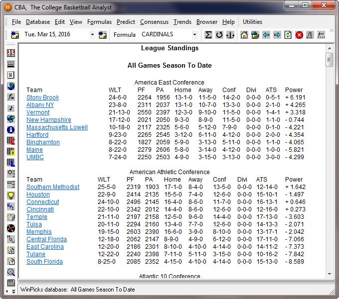 Section 7.2. Viewing the Standings To view the standings, select STANDINGS from the VIEW menu. A screen appears showing the records of every team in the database.
