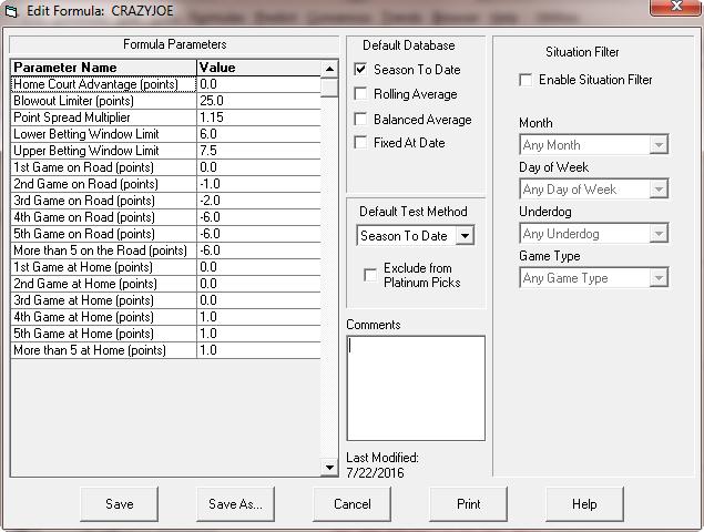 Creating Formulas with Pro Basketball Analyst (PBA) The formula editing screen for PBA is shown in Figure 8.23: Figure 8.