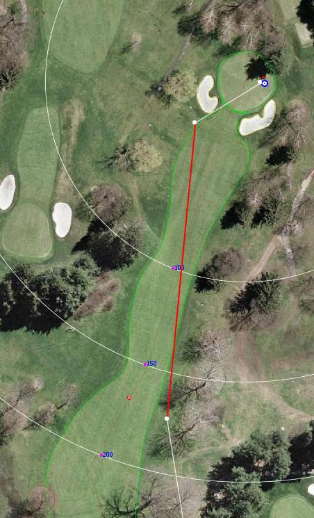Arcs show 100-, 150- and 200-yard distances from the hole. Average strokes to complete hole 5.0 4.5 4.0 3.5 3.0 2.