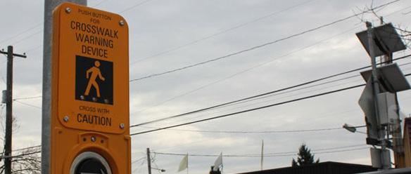 Flashing amber warning beacons can be utilized at unsignalized intersection crossings.