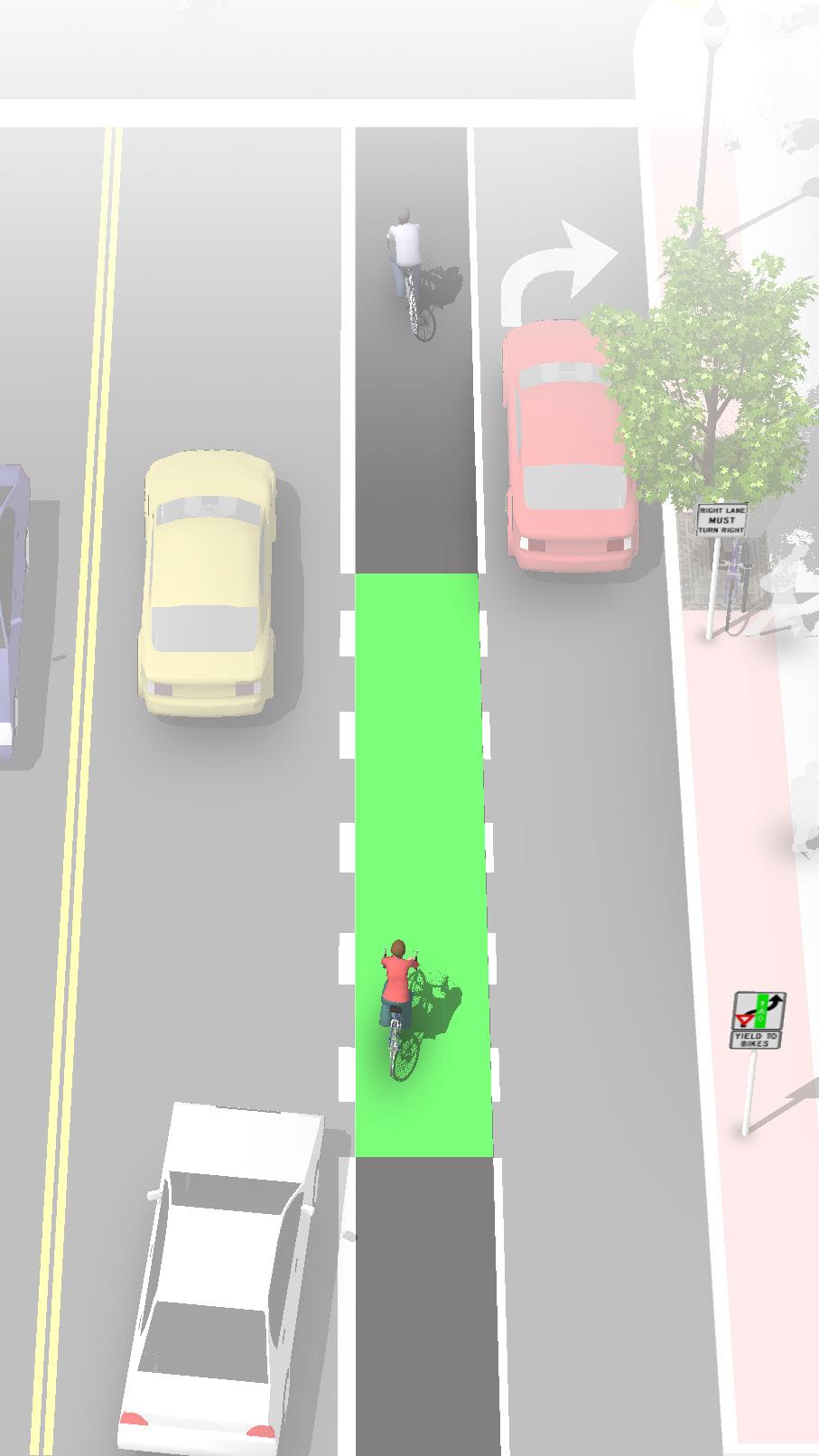 Colored Bike Lanes in Conflict Areas APPENDIX F: BICYCLE AND PEDESTRIAN DESIGN GUIDELINES Description Colored pavement within a bicycle lane increases the visibility of the facility and reinforces