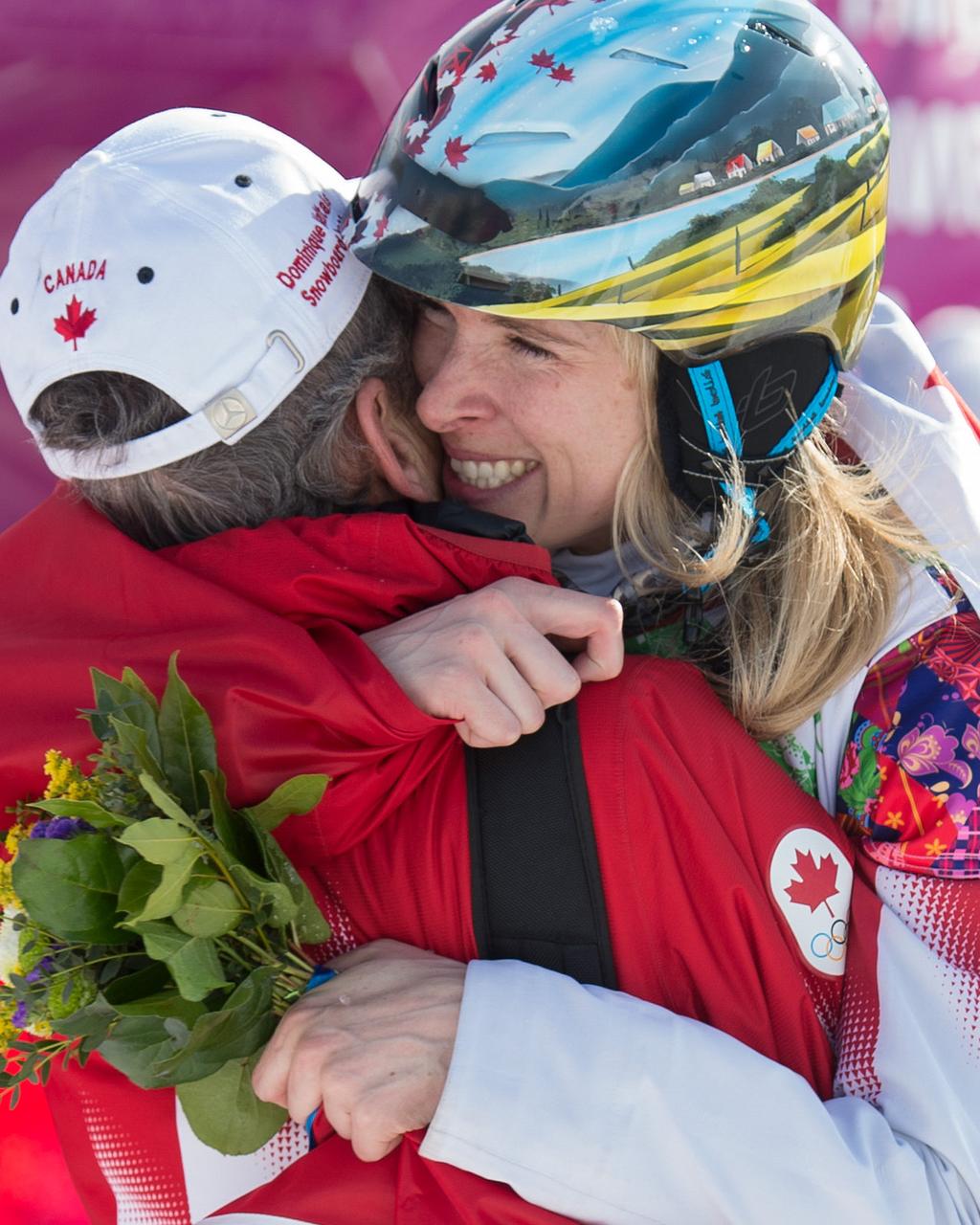 She moved nto second place and crossed the fnsh lne wth a slver medal. She was elated. She grabbed a Canadan flag and celebrated wth her frends and her dad.