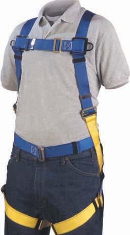 Features & Benefits: Full-size front D-ring Lightweight, Sub-pelvic Quick connect leg straps Quick connect at hip for easy donning Spring-loaded shoulder strap adjuster