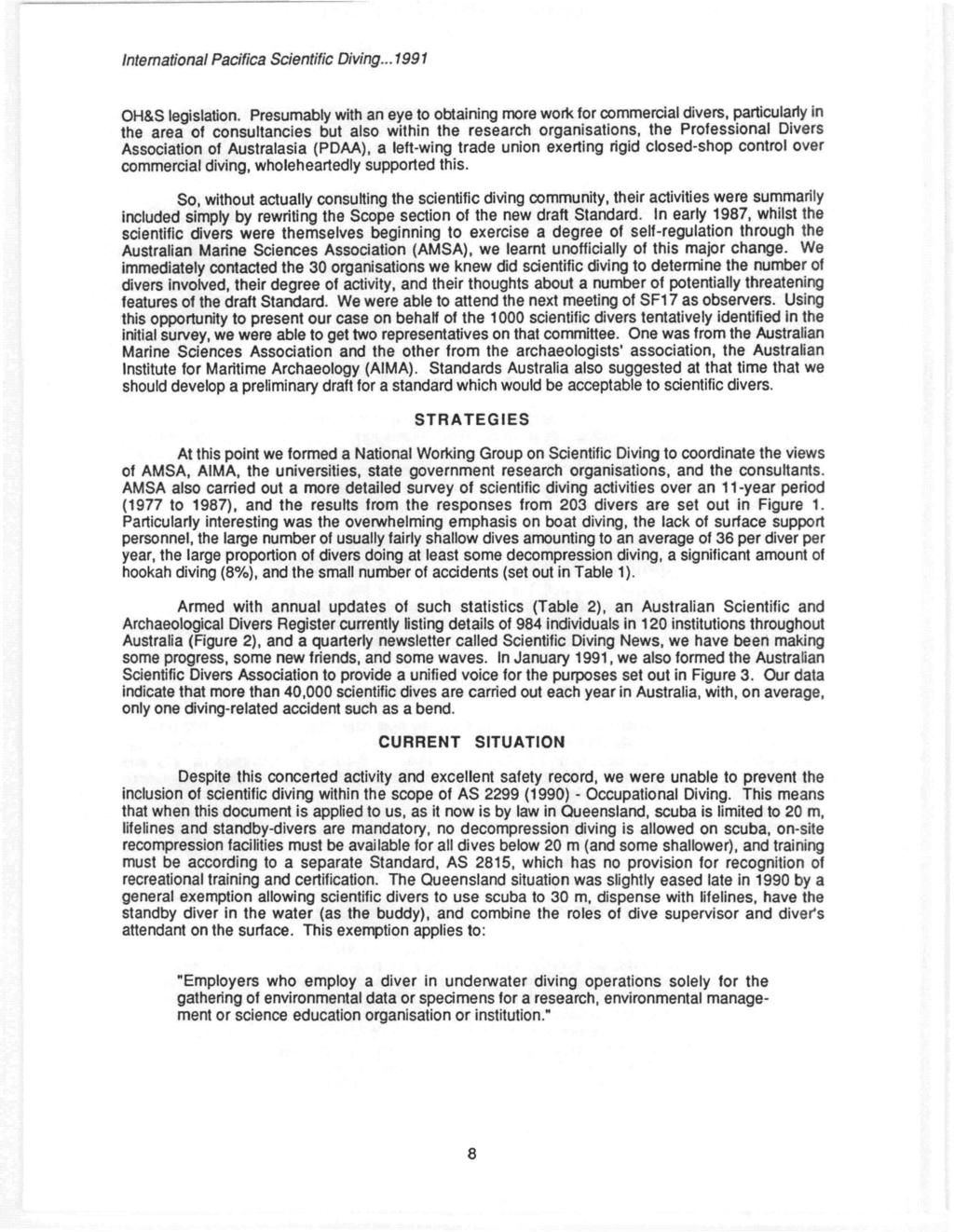 http://archive.rubicon-foundation.org International Pacifica Scientific Diving... 99 OH&S legislation. Presumably with an eye to obtaining more work f?r for commercial C?mmercial divers, particula.