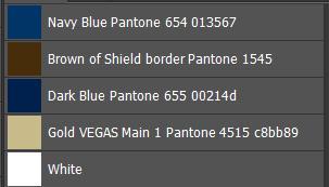 COLOR DEFINITIONS: PANTONE/RBG Navy Blue o Navy Blue - Pantone: 295 (#013567) R 1, G 53, B 103 o Dark Blue - Pantone: 655 C (#00214d) R 0, G 33, B 77 Gold (Vegas) Required approval if not using the