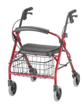 This versatile lightweight walker comes with the patented Feather Touch" hand braking system, large 8" wheels, contoured removable back, wider seat with built-in seat pad and anatomical hand grips.