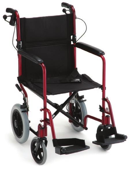 00 330B/R Lightweight aluminum frame (22 lb) makes loading easier 12" rear wheels provide more comfortable ride Fixed full-length arms Quick release fold-down back Padded upholstery and armrests